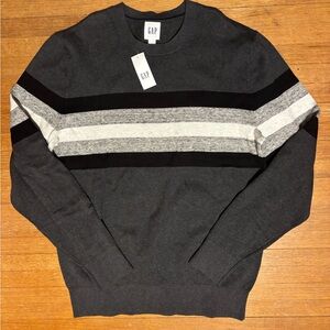 GAP Men's Charcoal Sweater with Black and White Stripes